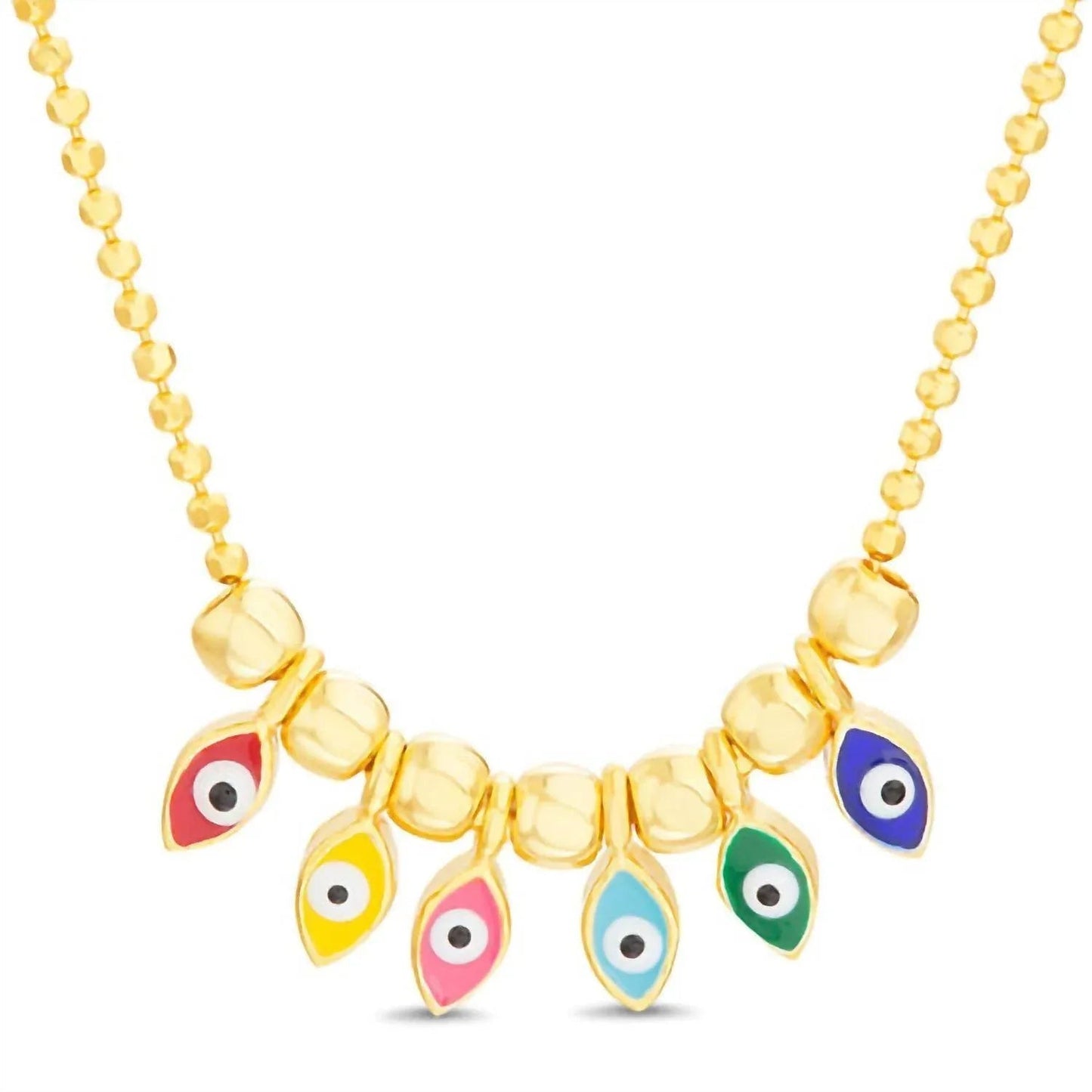 Halskette aus Sterlingsilber, vergoldet, mit Emaille-Evil-Eye-Perlen für Damen