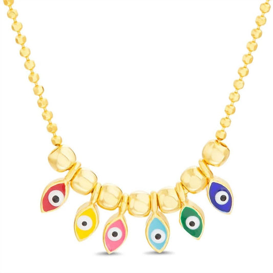 Women's Sterling Silver Gold Plated Enamel Evil Eye Beaded Necklace