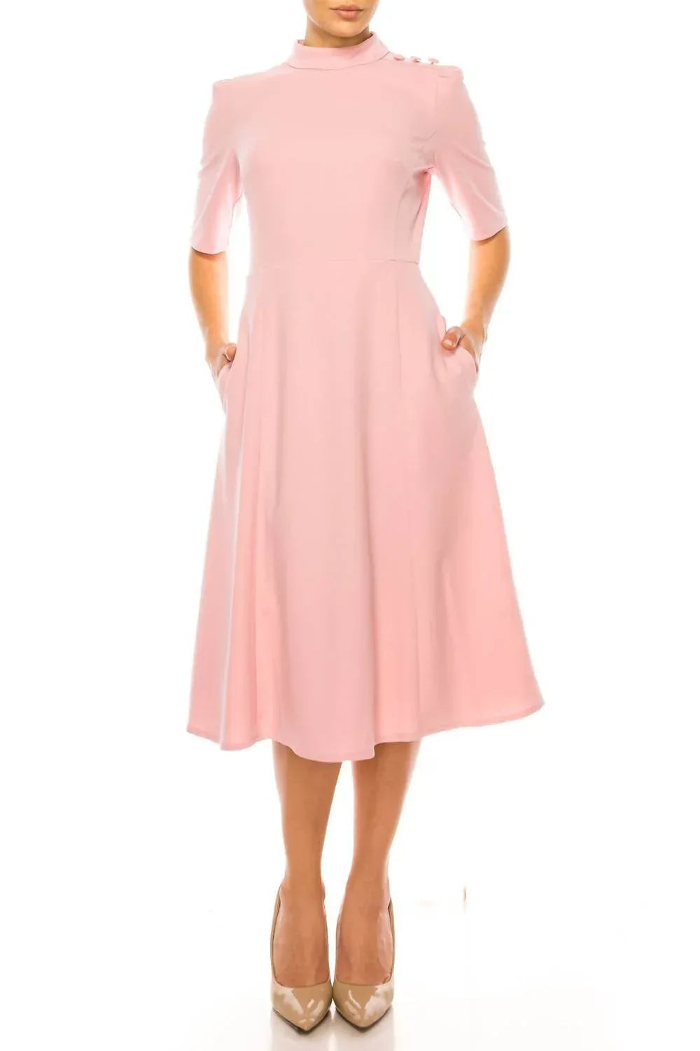 3/4 Sleeve Mock Neck Fit And Flare Dress