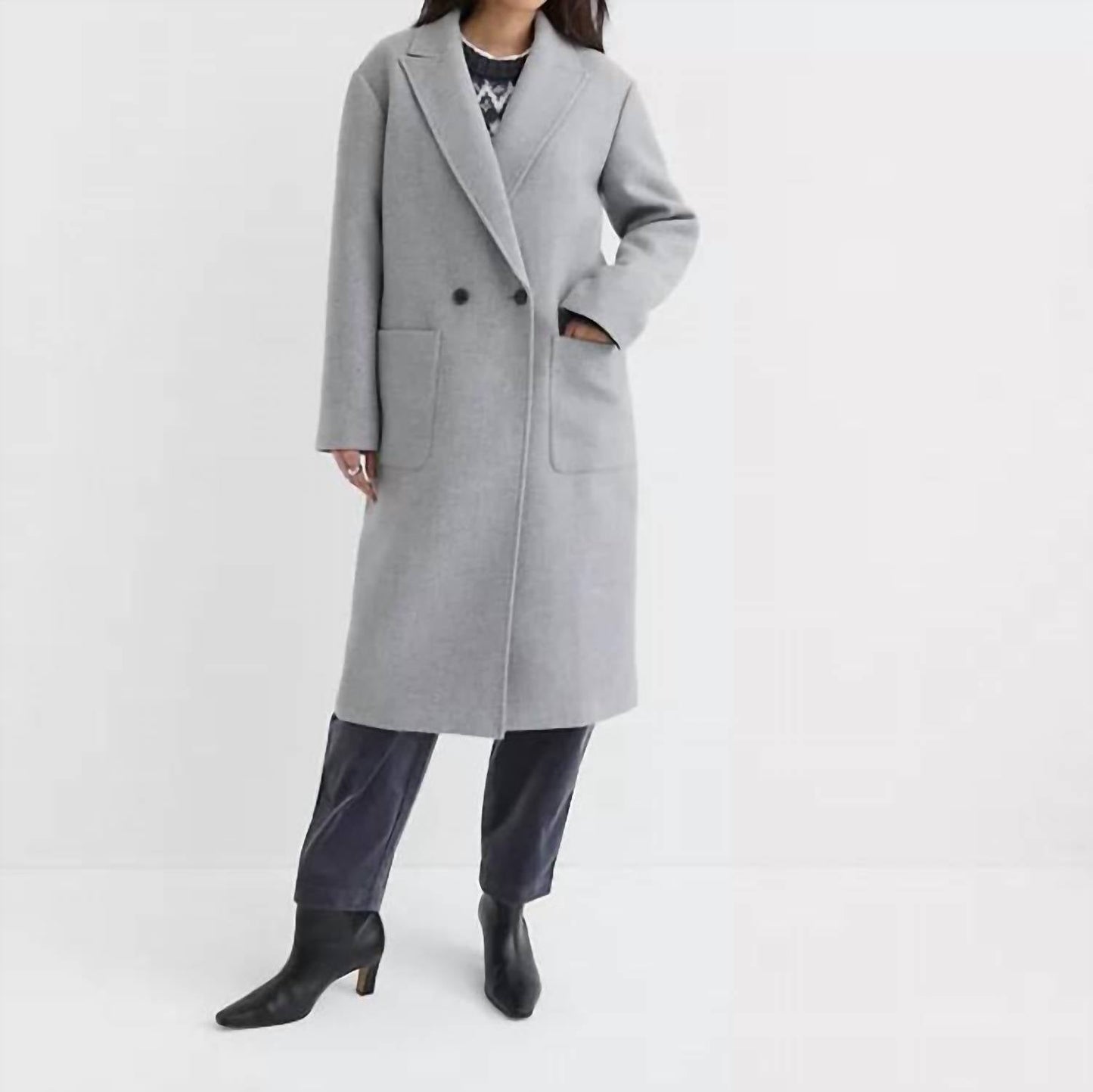 Wintermantel mit aufgesetzten Taschen und Melange-Muster