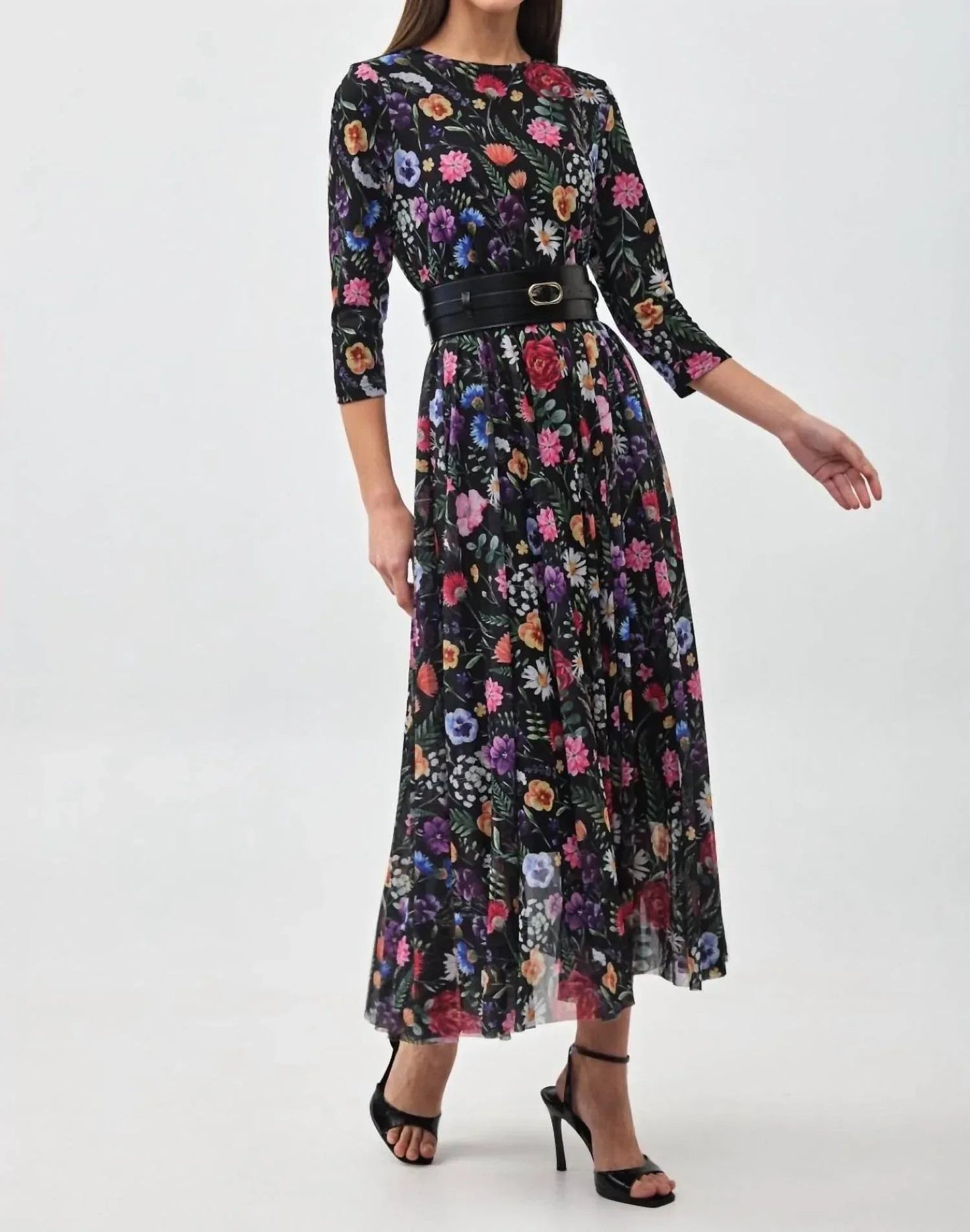Valentina Floral Print Mesh Maxi Dress