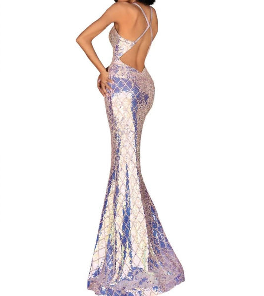 Figurbetontes Pailletten-Abendkleid mit V-Ausschnitt