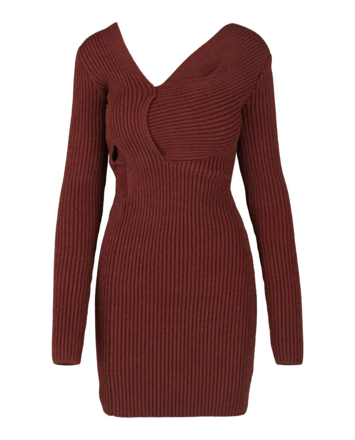 Asymmetrical V-Neck Sweater Dress
