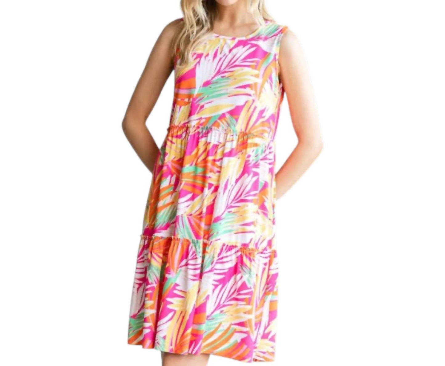 Tiered Sleeveless Multi Print Dress
