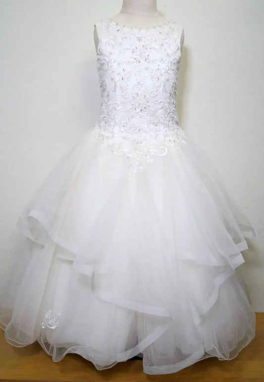 Mädchenkleid mit Rüschen, Tüllrock, Spitze und Perlenstickerei