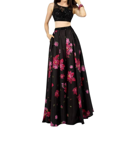 Zweiteiliges florales Abendkleid