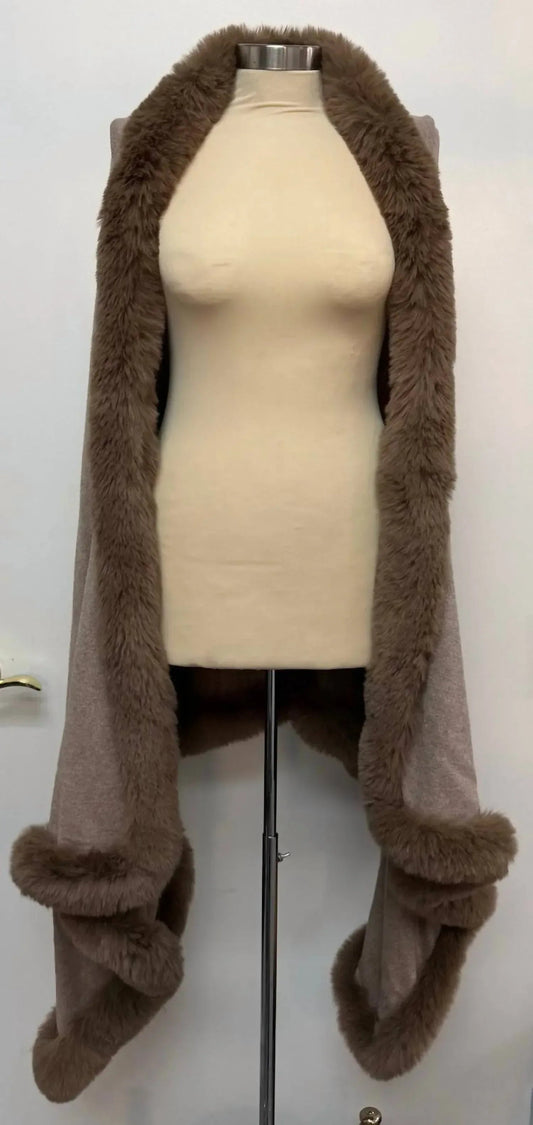 Faux Fur Trim Wrap With Hood