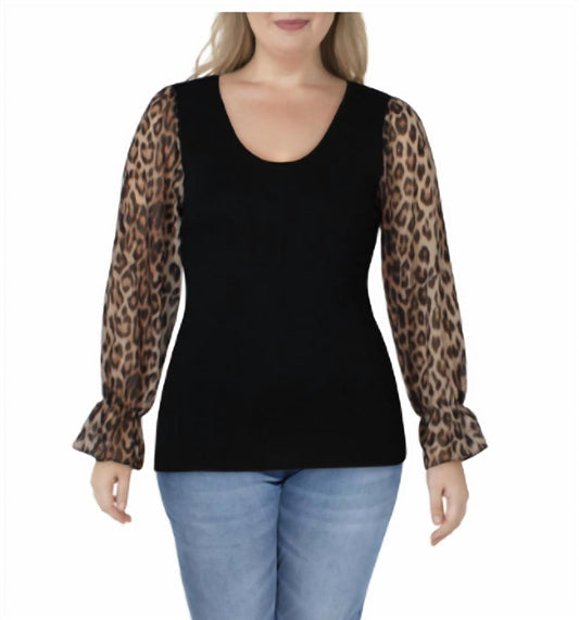 Women's Leopard Print Scoop Neck Blouse