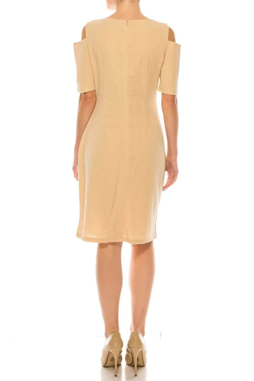 Side Pleat Cold Shoulder Sheath Dress