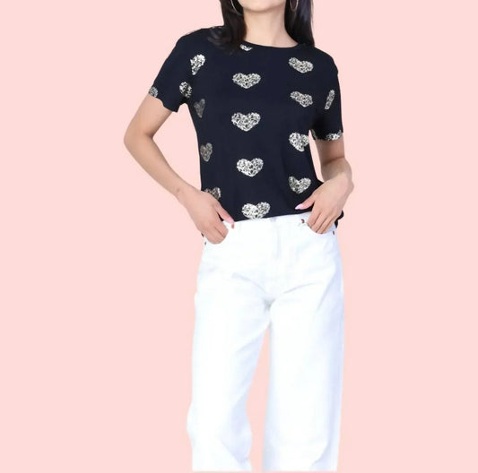 T-Shirt mit Herz-Gold-Druck