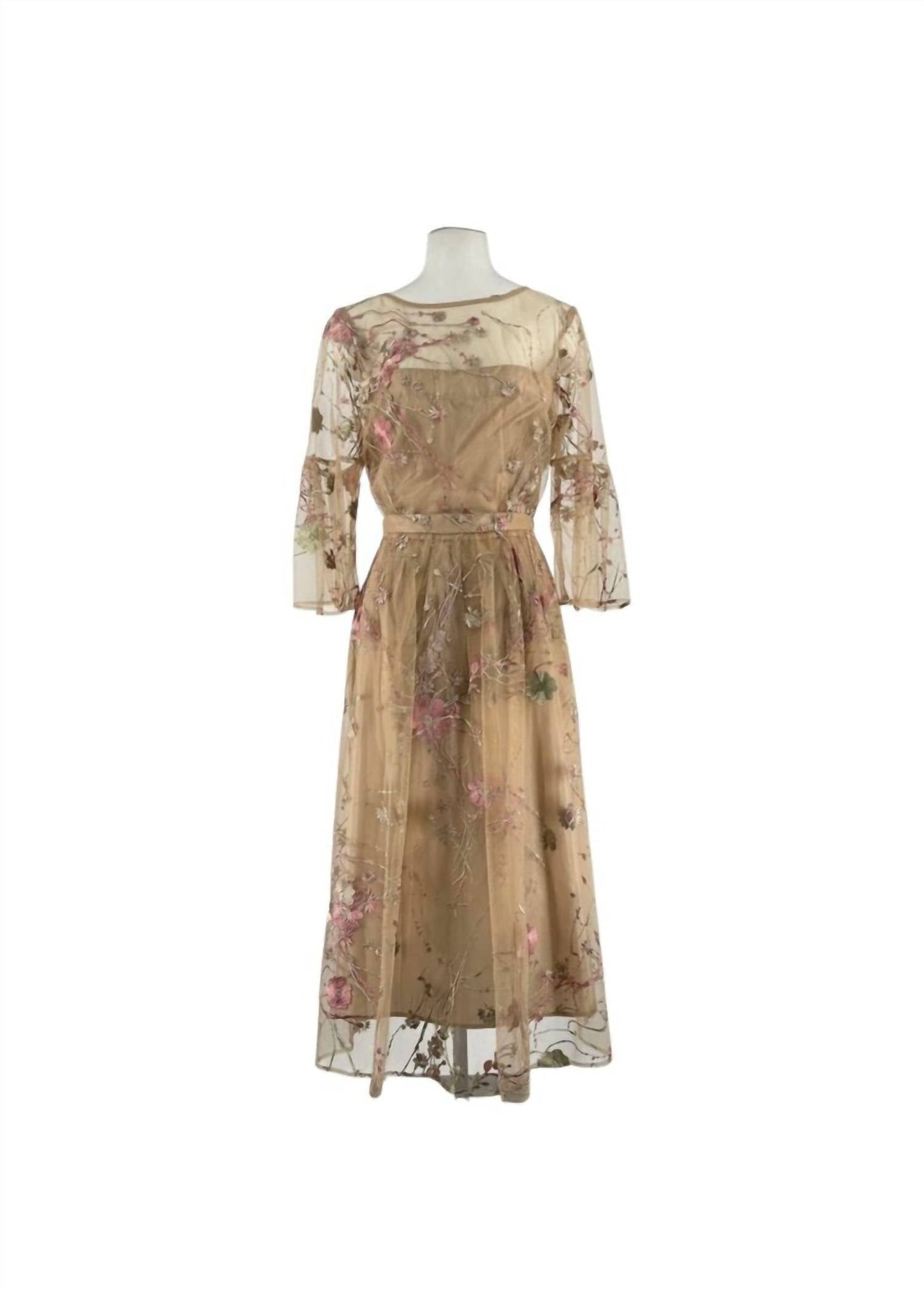 Transparentes geblümtes besticktes Midikleid