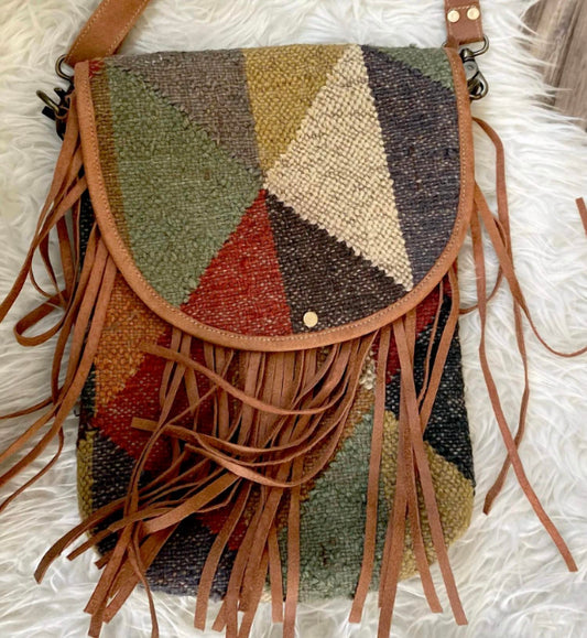 Women's Messenger Leather And Canvas Purse