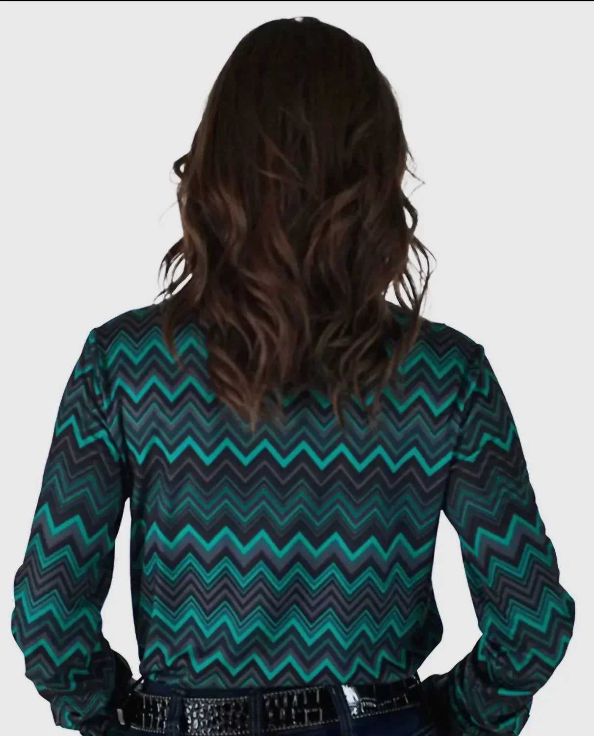 Pullover Chevron Print Stretch Jersey Button Up Top
