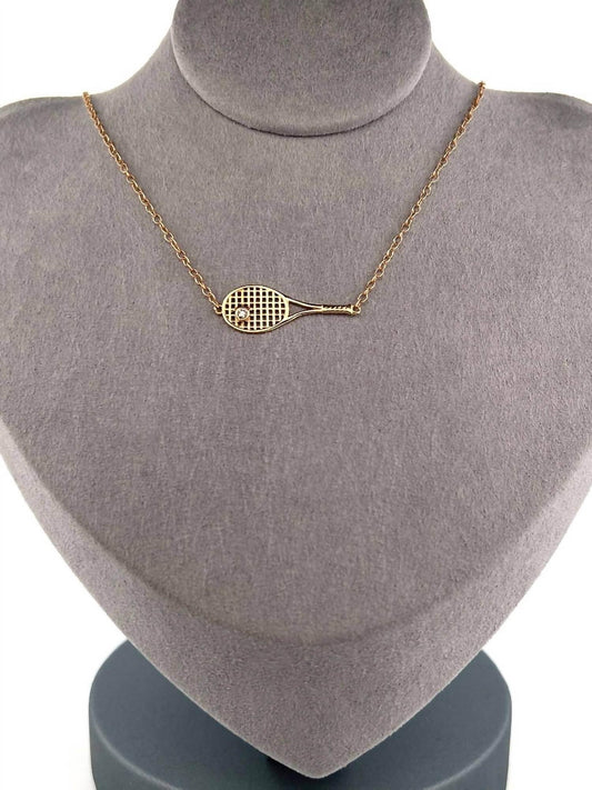 Women's Gold Racket + Diamond Ball Necklace