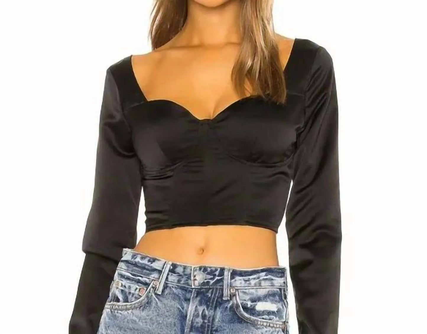 Satin Bustier Long Sleeve Crop Top