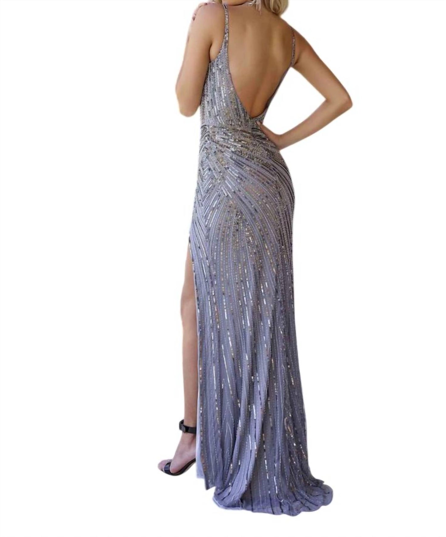 Ärmelloses, bodenlanges Pailletten-Abendkleid