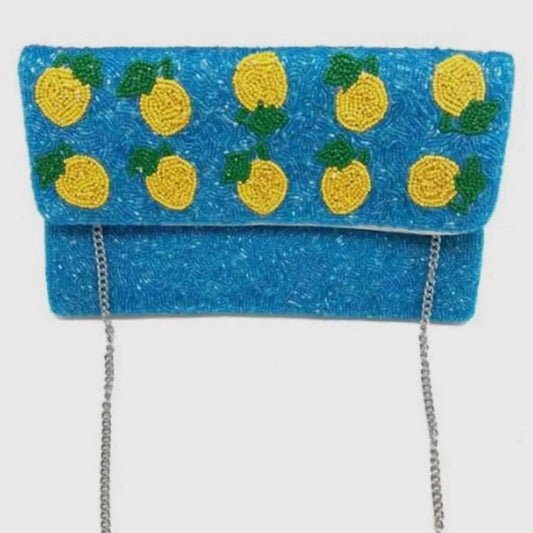 Women's Lemon Beaded Clutch