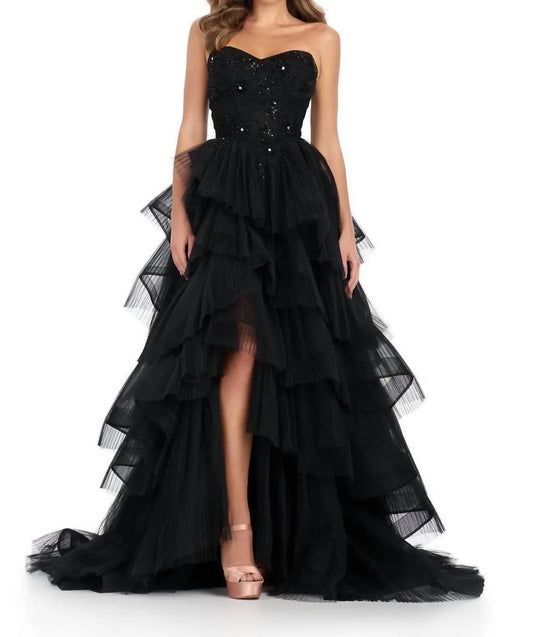 Gestuftes Rüschen-Tüll-Ballkleid
