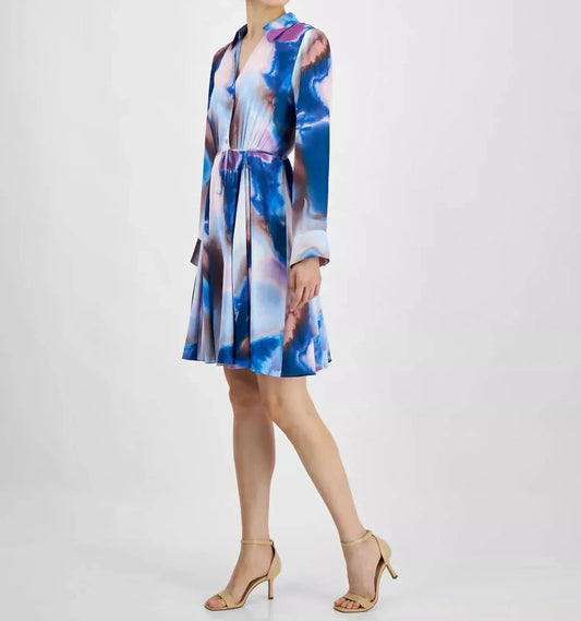 Spread-collar Long-sleeve Dress