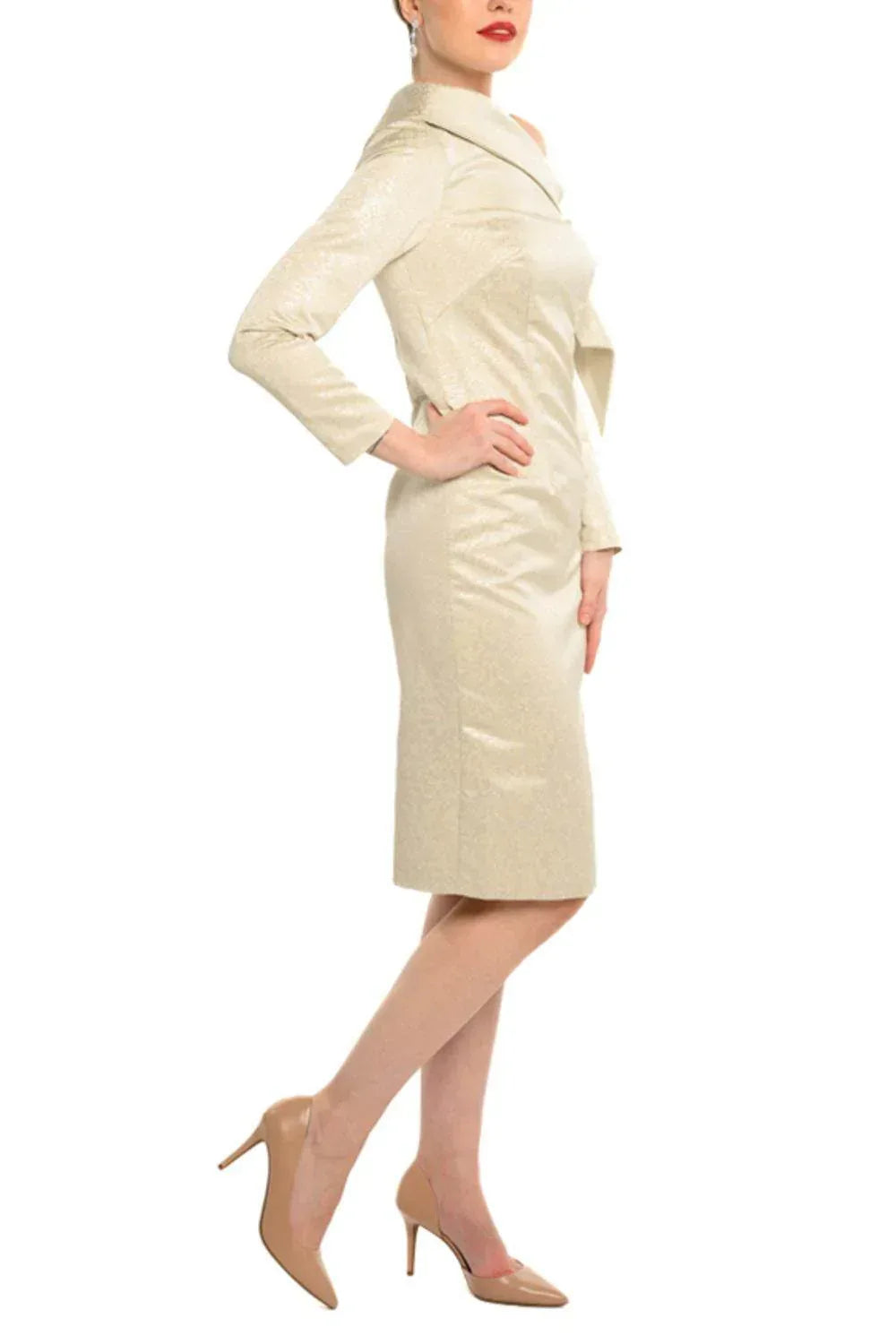 Asymmetrical Shoulder Metallic Sheath Dress