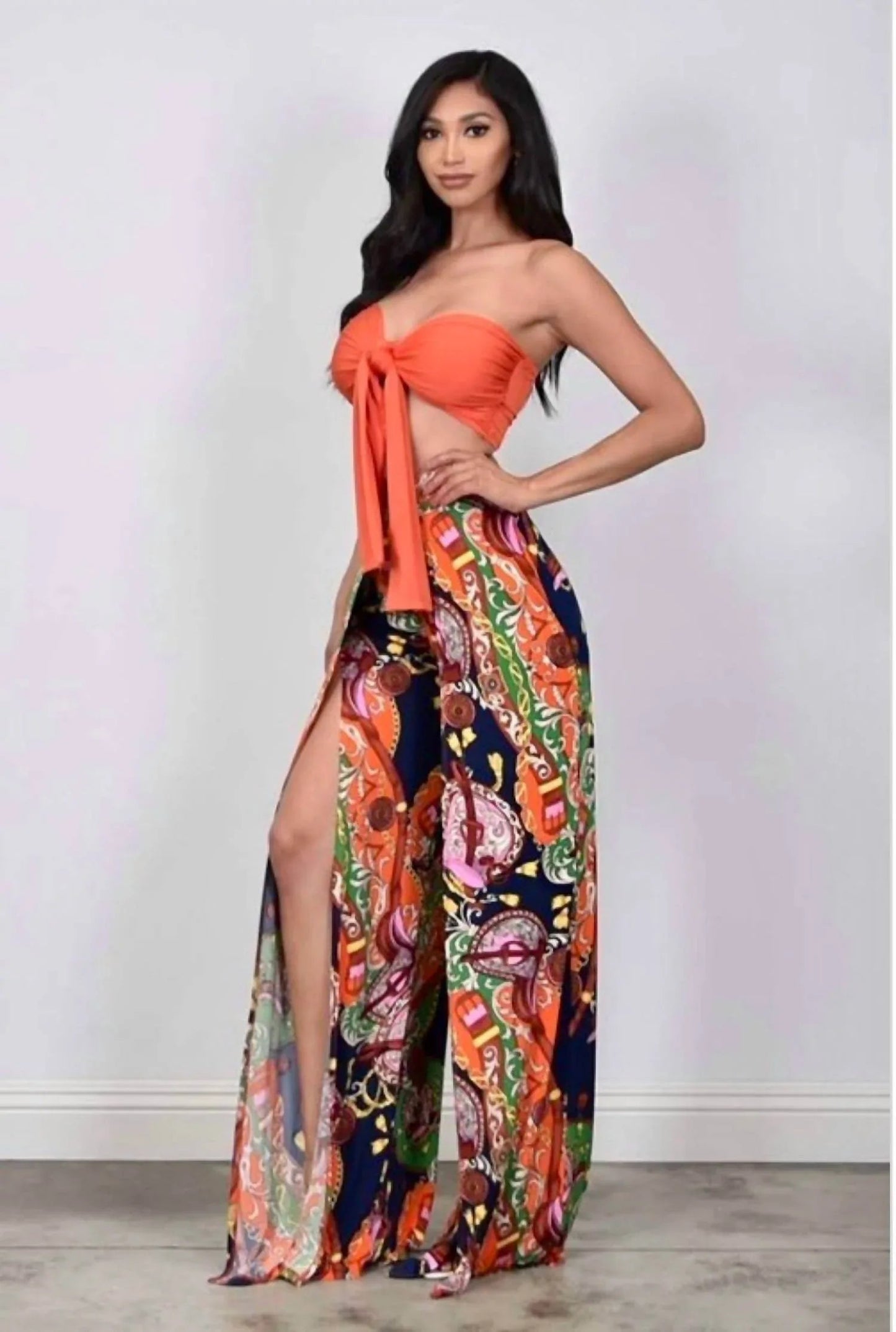 Damen-Palazzohose mit Crop-Top-Set