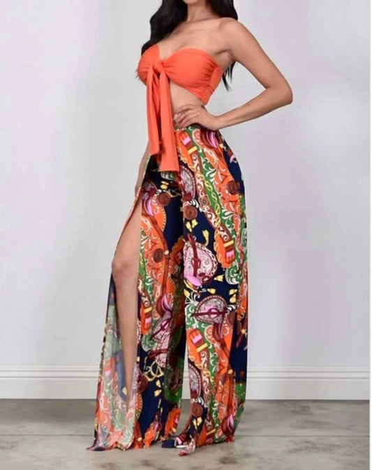 Women's Palazzo Pants With Crop Top Set