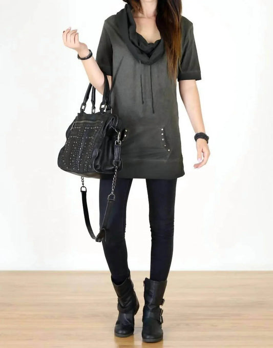Cotton Short Sleeve Cowl Neck Tunic Top