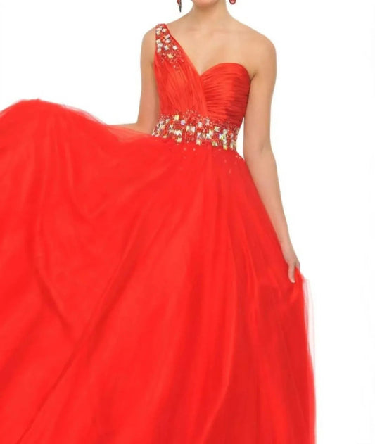 Juwelenbesetztes, asymmetrisches Ballkleid