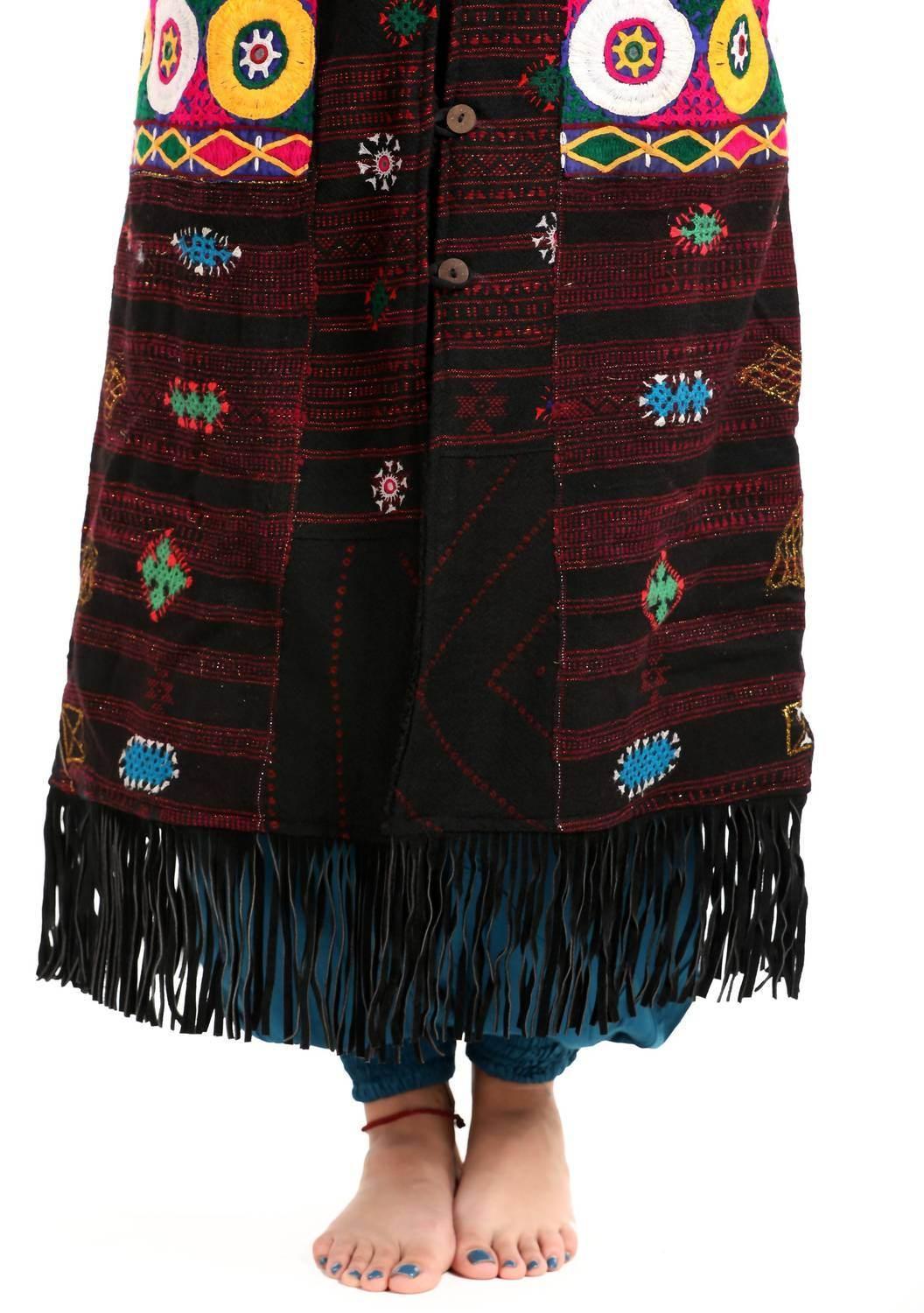 Hand-embroidered Patches Merino Wool Coat