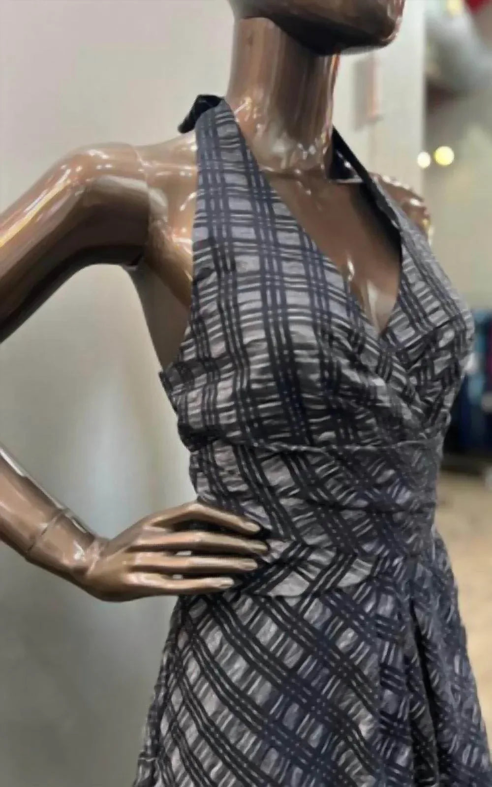 Taffeta Plaid Halter Cocktail Dress