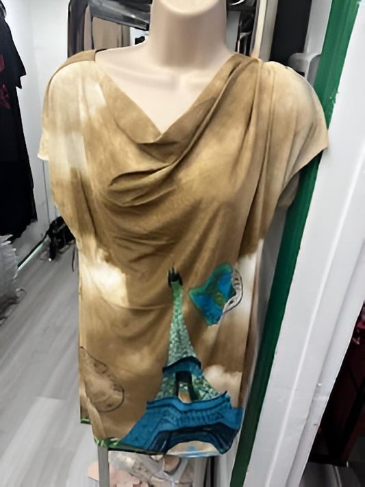 Women's Belted Cowl Neck Tunic Top