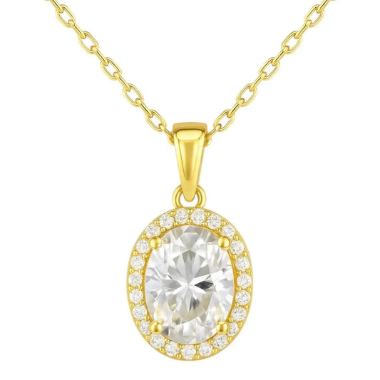 Women's Oval Moissanite With Halo Necklace
