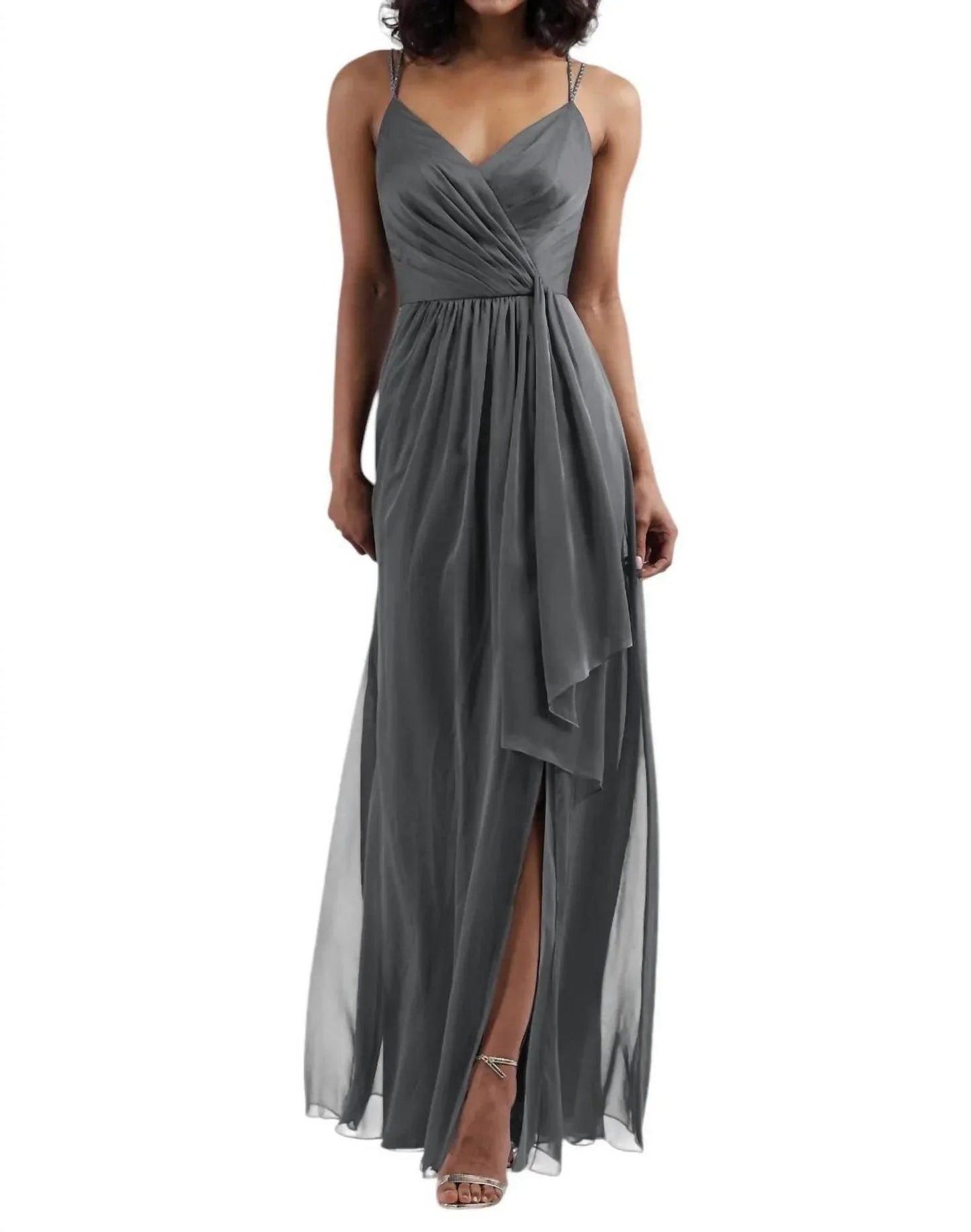 Tiffany Chiffon Long Bridesmaid Dress with V-neckline