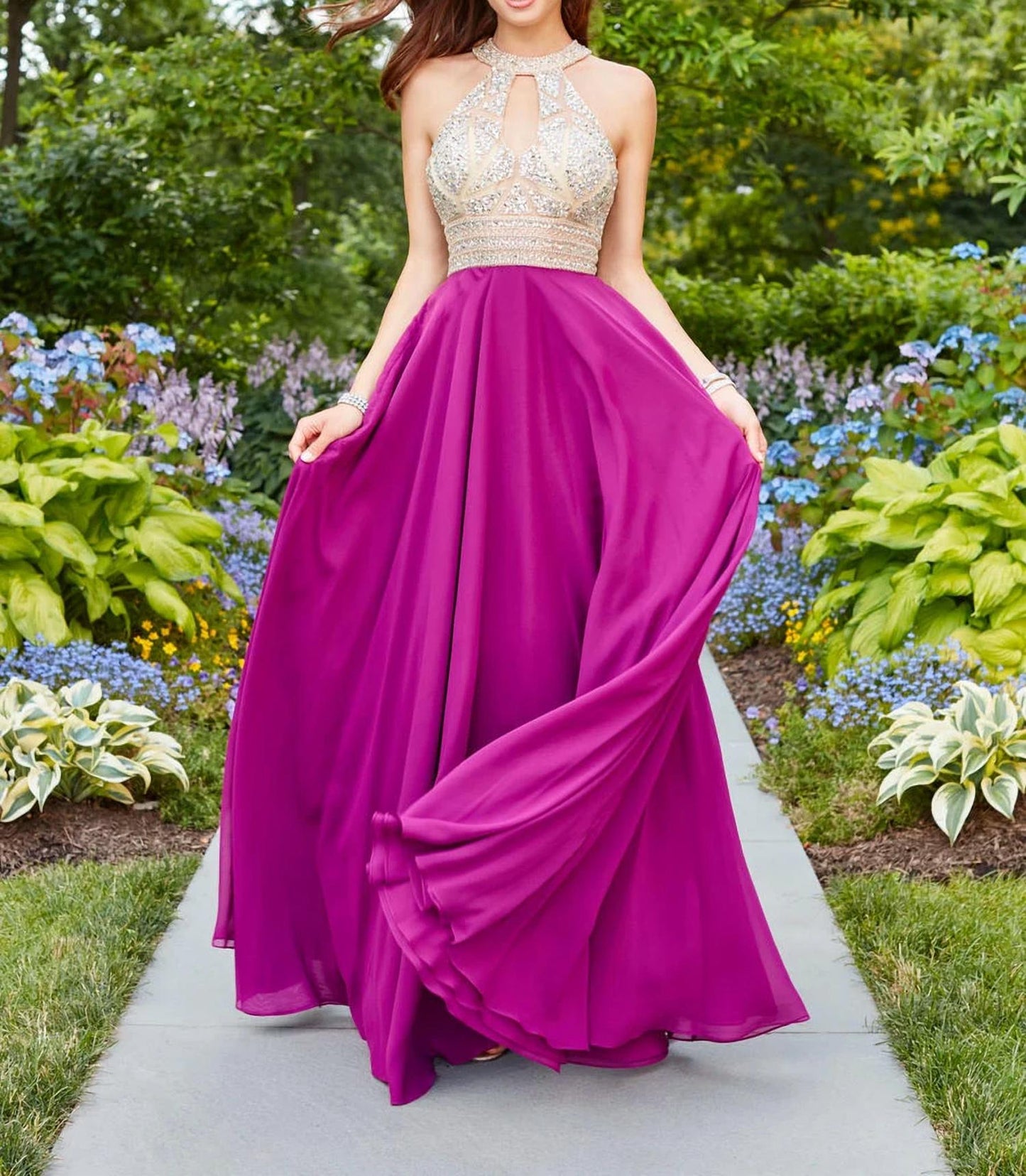 Illusion Halter A-line Evening Gown