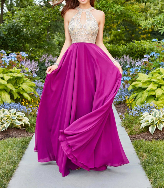 Abendkleid mit Illusions-Neckholder und A-Linie