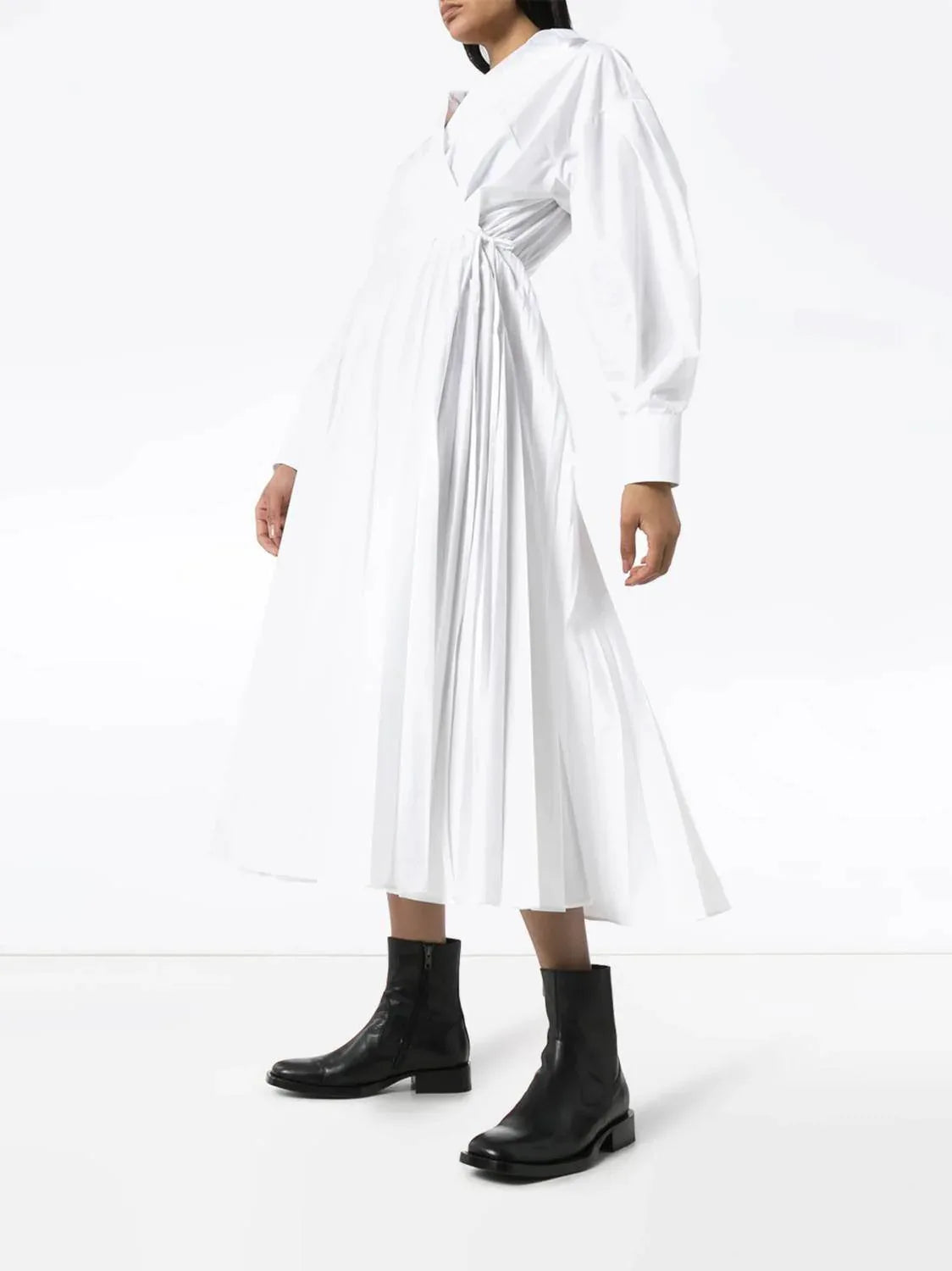 Pleated Midi Wrap Dress