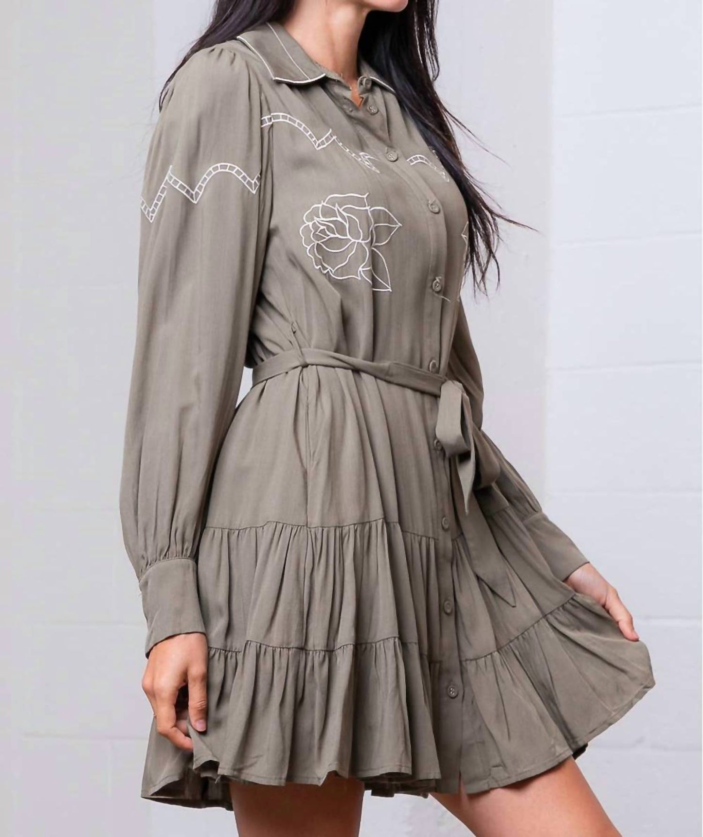 Sage Blossom Western-Minikleid