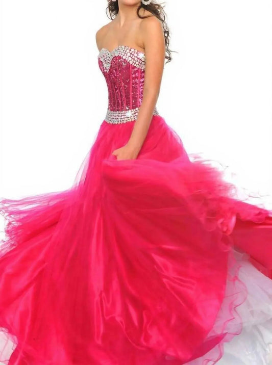 Beaded Strapless Tulle Gown