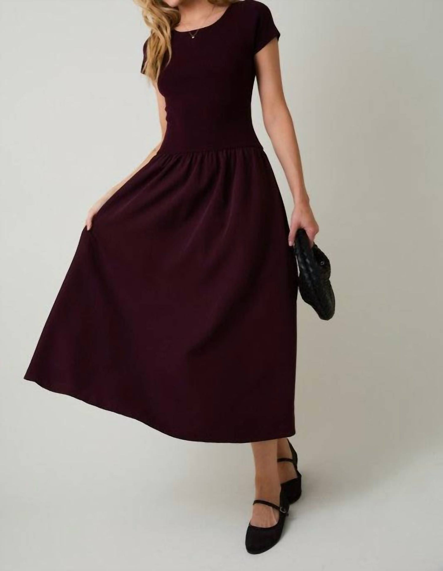 Round Neck Mix Midi Dress