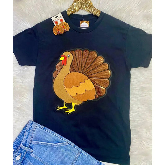 Women's Sequin Turkey Chenille Patch Tee