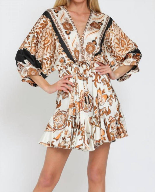 Dolman Sleeve Border Print Dress