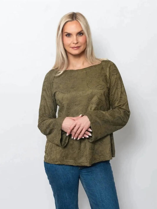 Embroidered Scoop Neck Suede Top