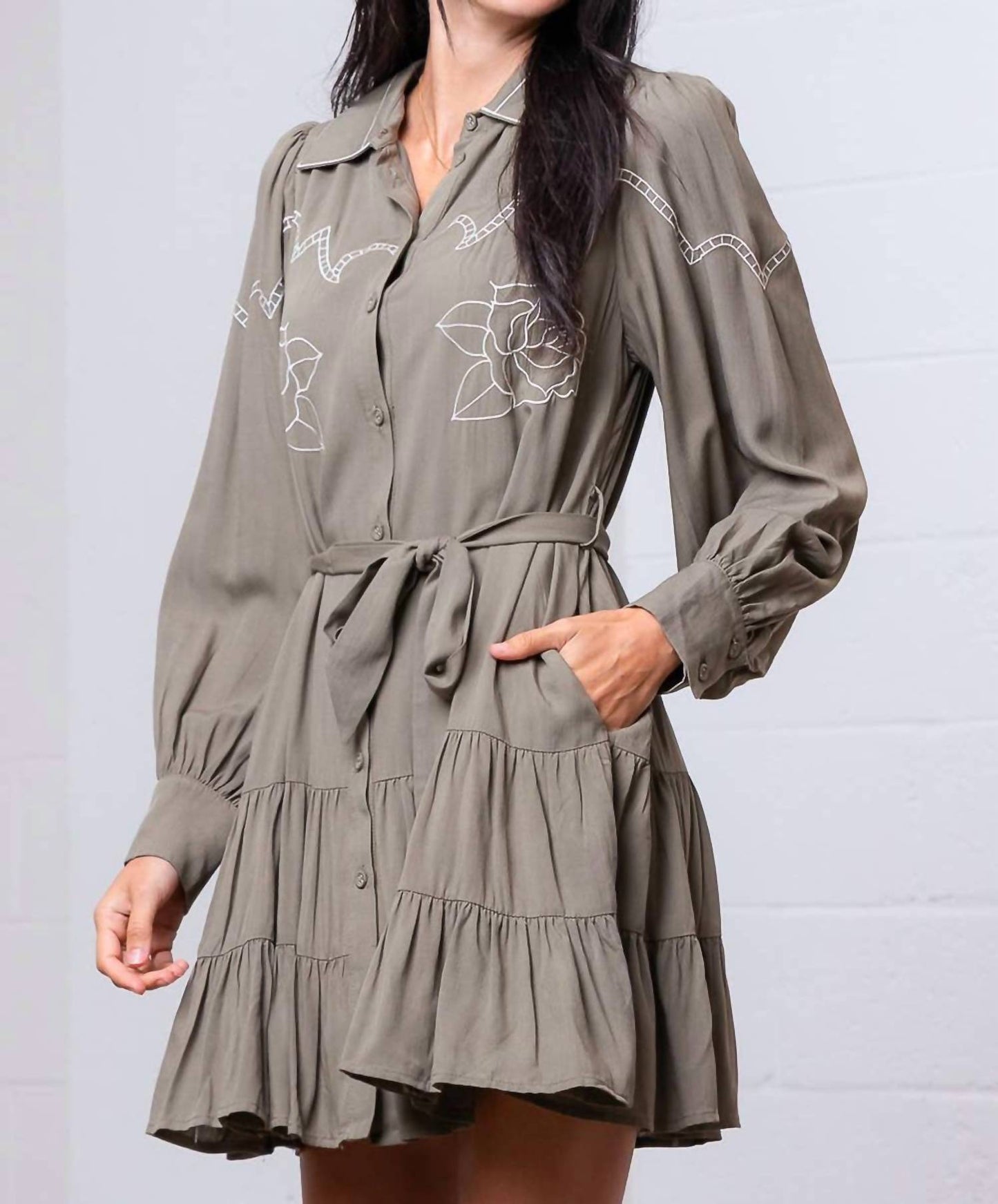 Sage Blossom Western-Minikleid