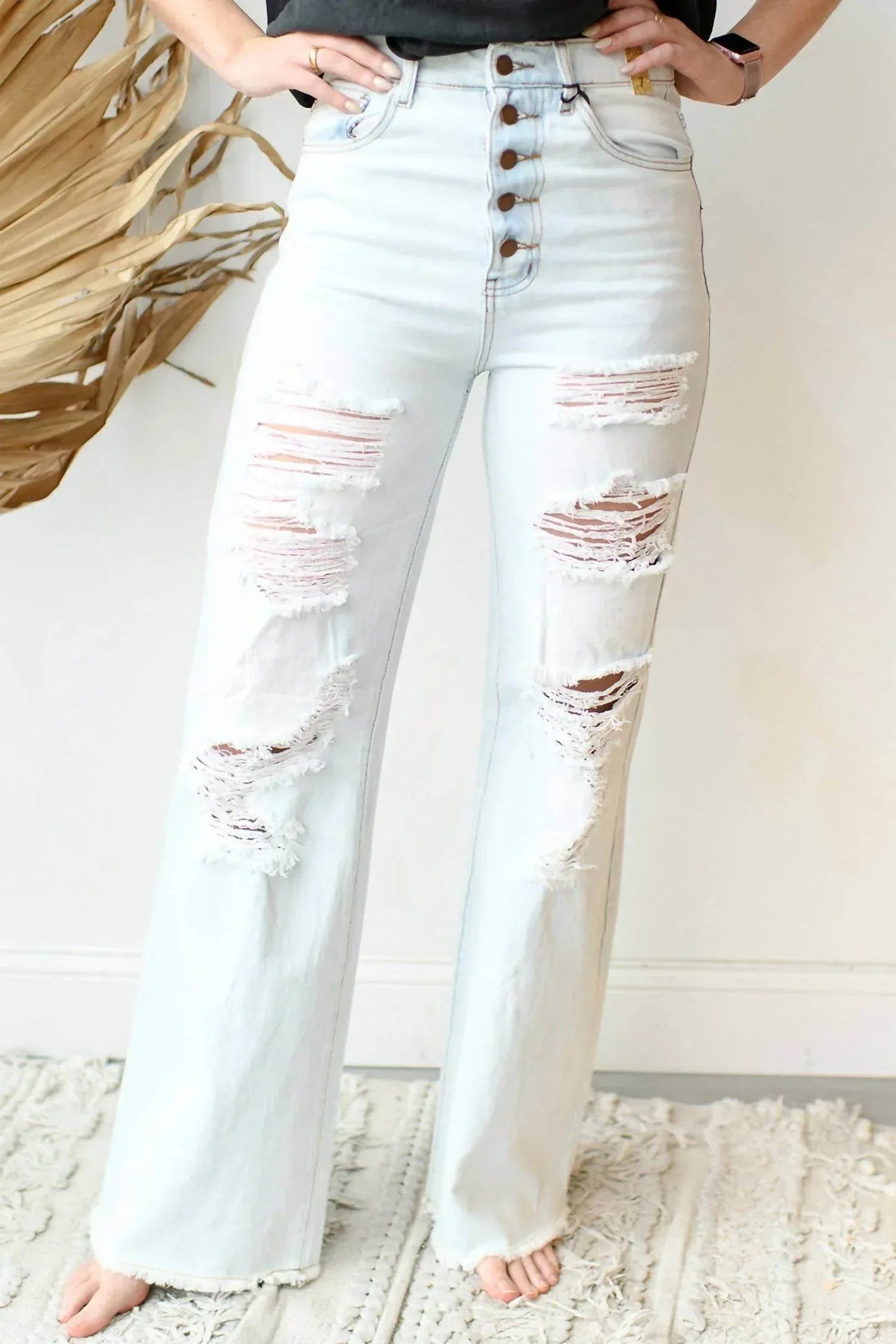 Gib mir 5 Button Up Wide Leg Jeans