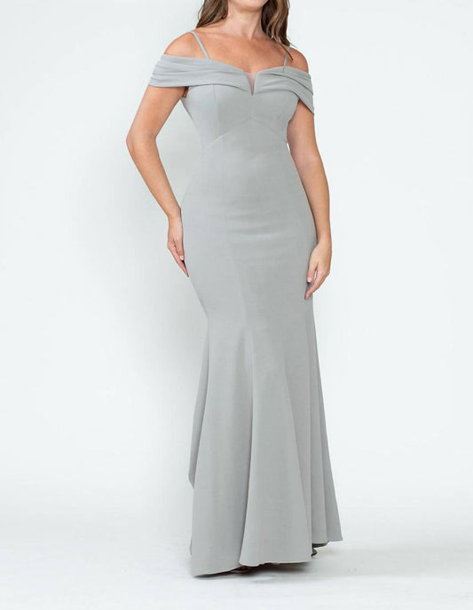 Crepe Fitted Off Shoulder Gown