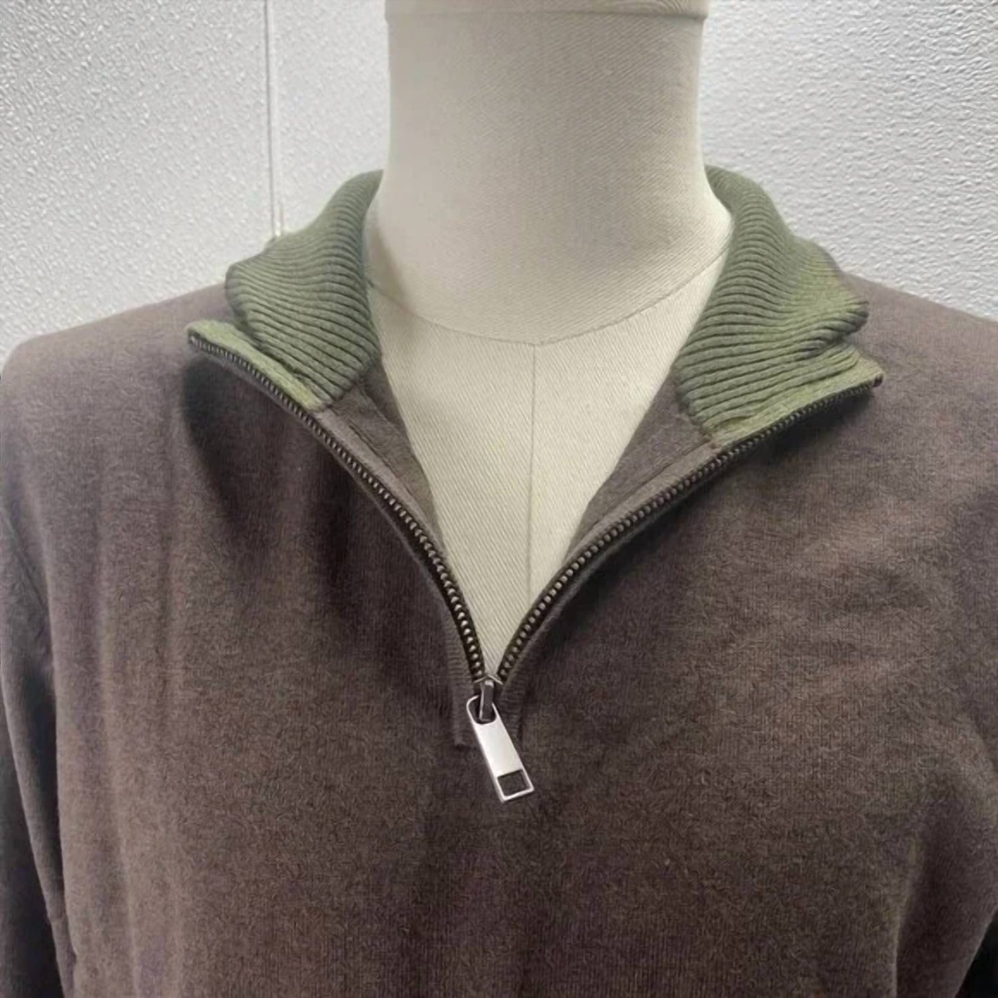 Waschbarer Herren-Halbzipper aus Baumwoll-Kaschmir-Mix