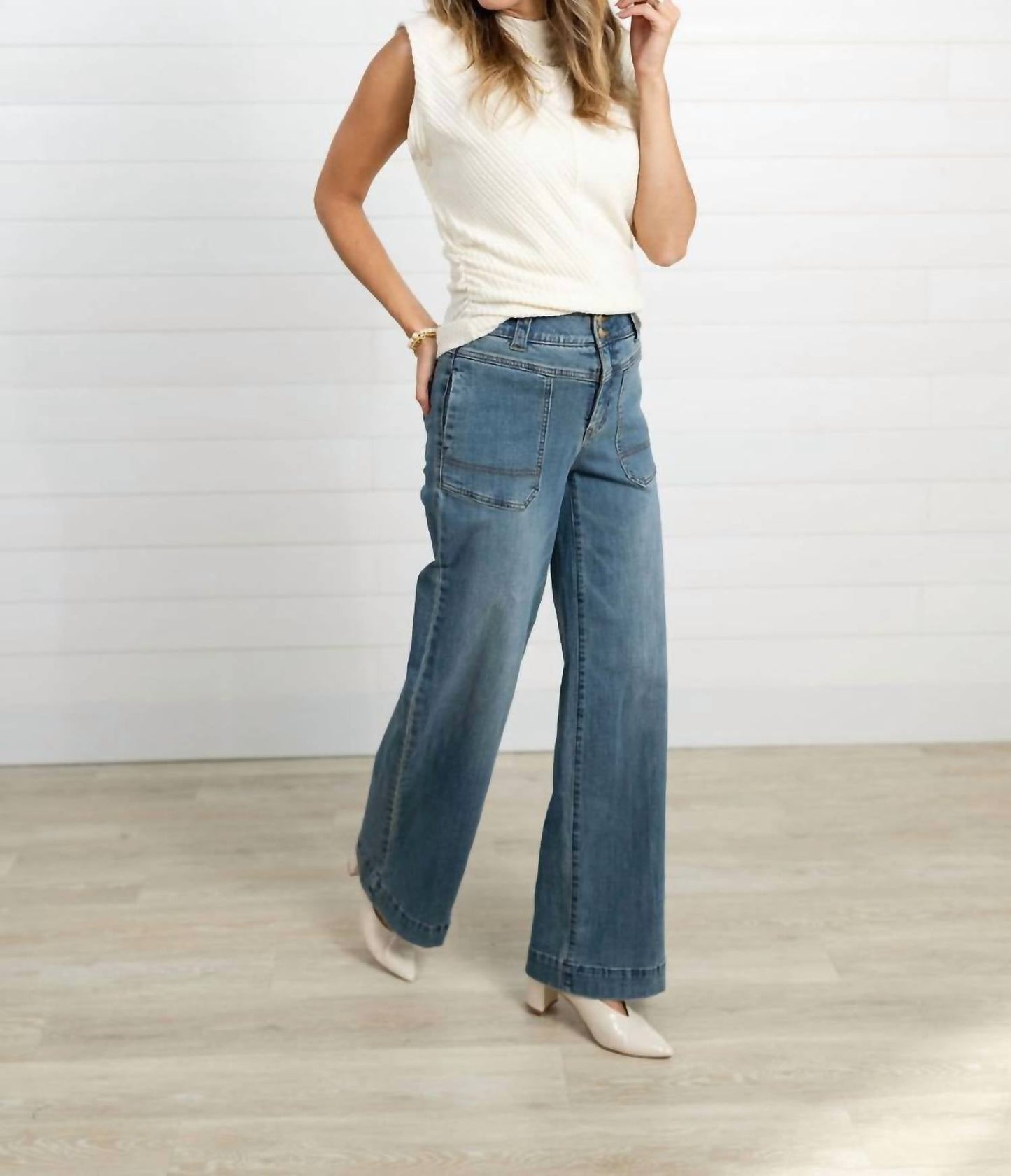 Porkchop-Taschen-Jeans mit weitem Bein
