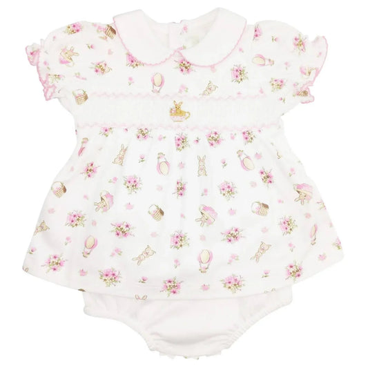 Handbesticktes Kleid und Bloomer-Set „Bella Bunny“