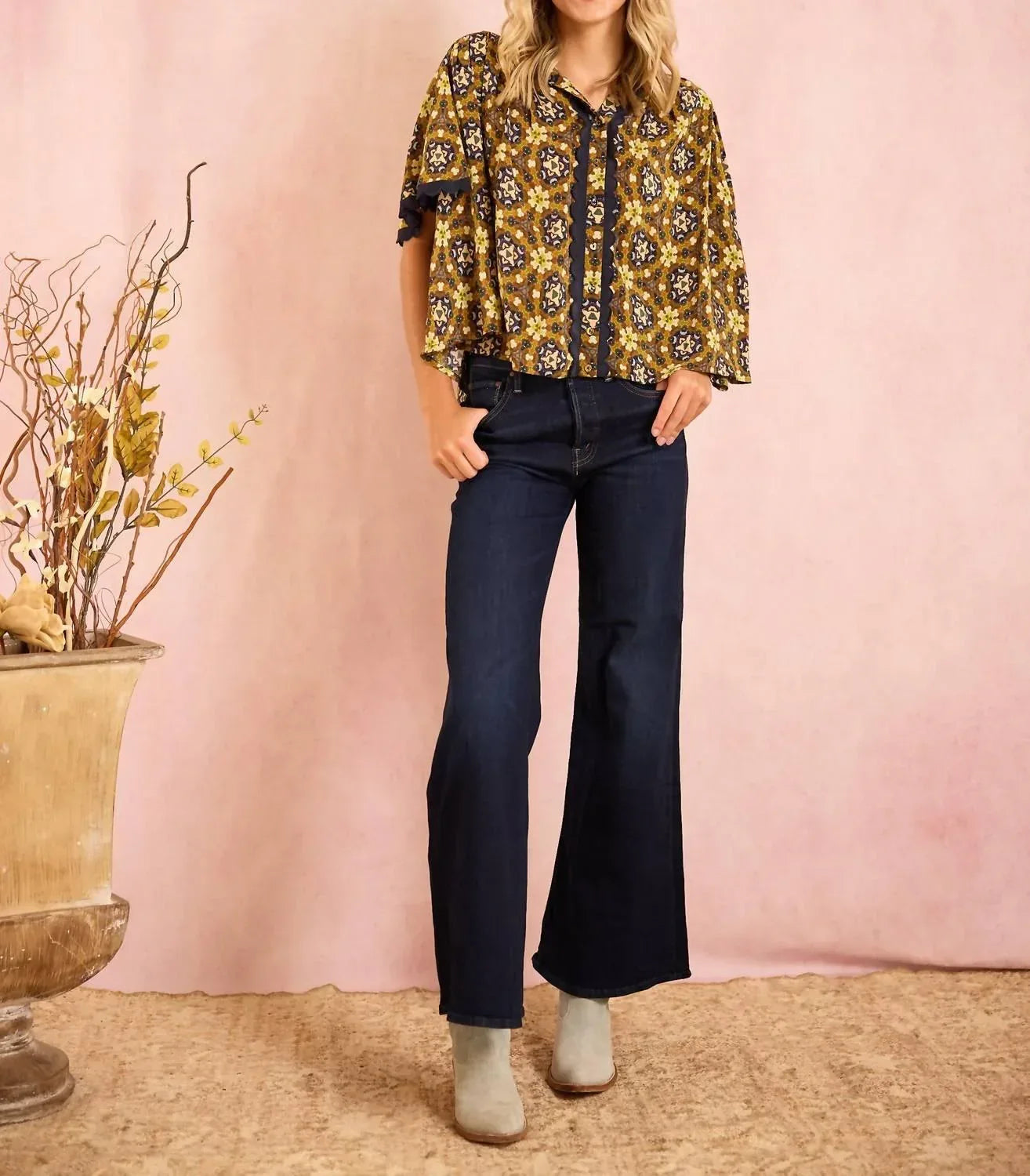 Parham Button Front Gathered Blouse