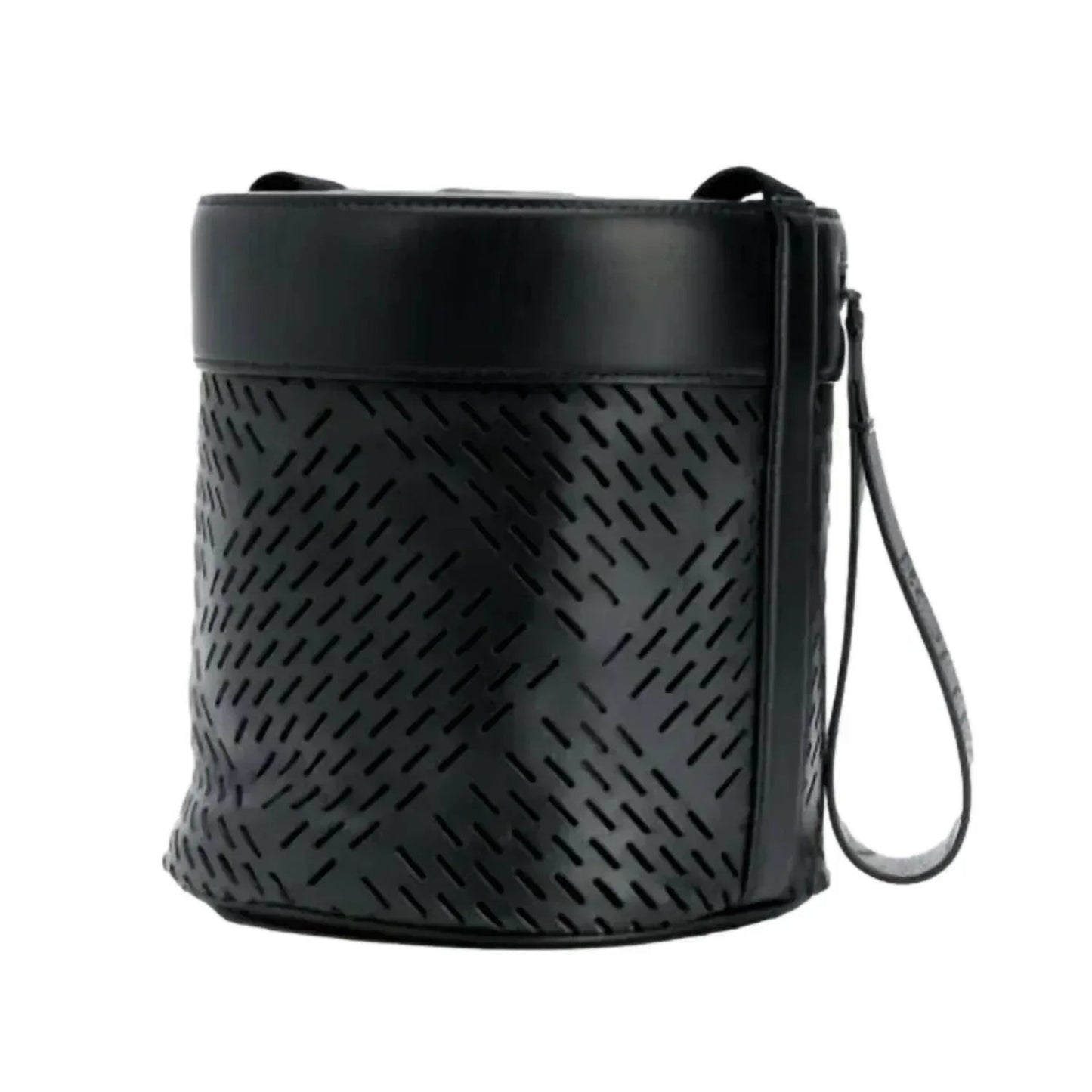 Women's Perforated Leather Drawstring Bucket Crossbody Bag